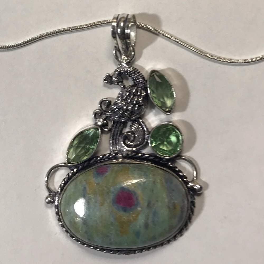 Ruby Fuchsite Tsavorite 925 Sterling Silver Necklace